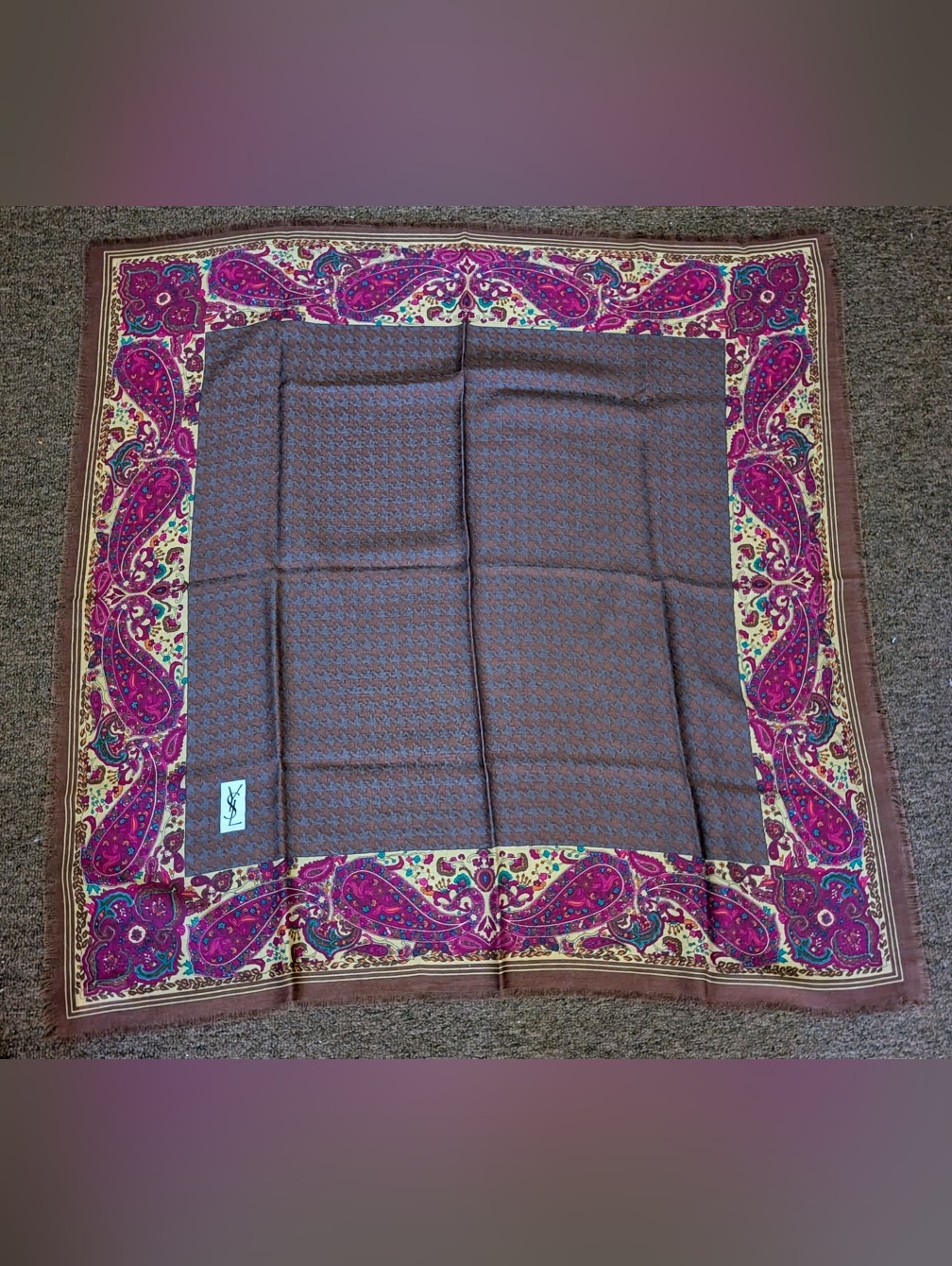 Vintage Yves Saint Laurent Ysl Wool Paisley Print Scarf Made In Italy 34x34 Euc